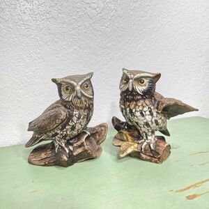 Homco Porcelain Owls Pair 1981 Vintage Figurines Decor